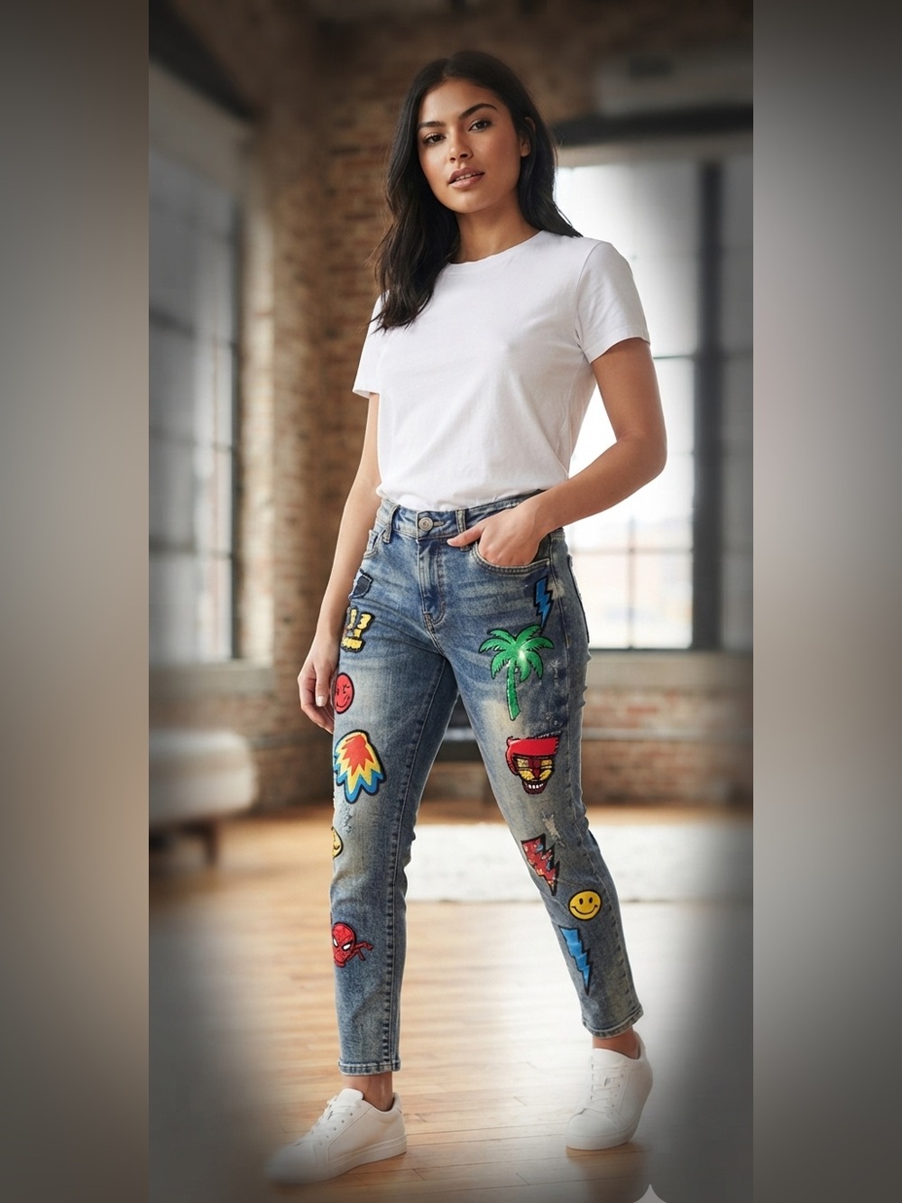 Reason New York Fun Graphic Patch Denim Jeans